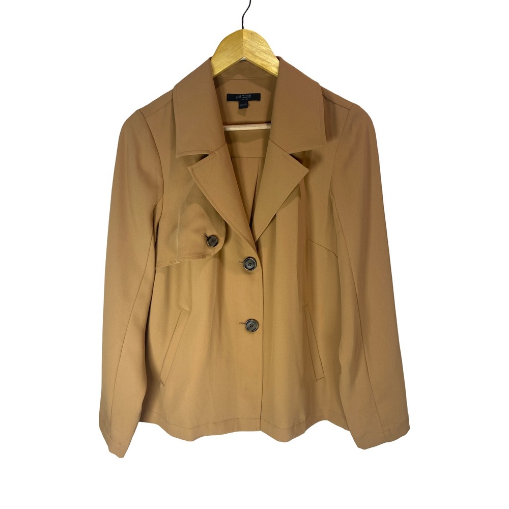 J.Jill Wearever Camel Tan Easy Care Trench Style Jacket Small Minimalist Capsule